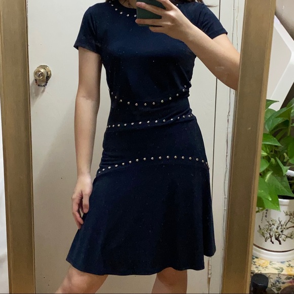 Michael Kors Studded fitted navy blue midi dress - Picture 1 of 7